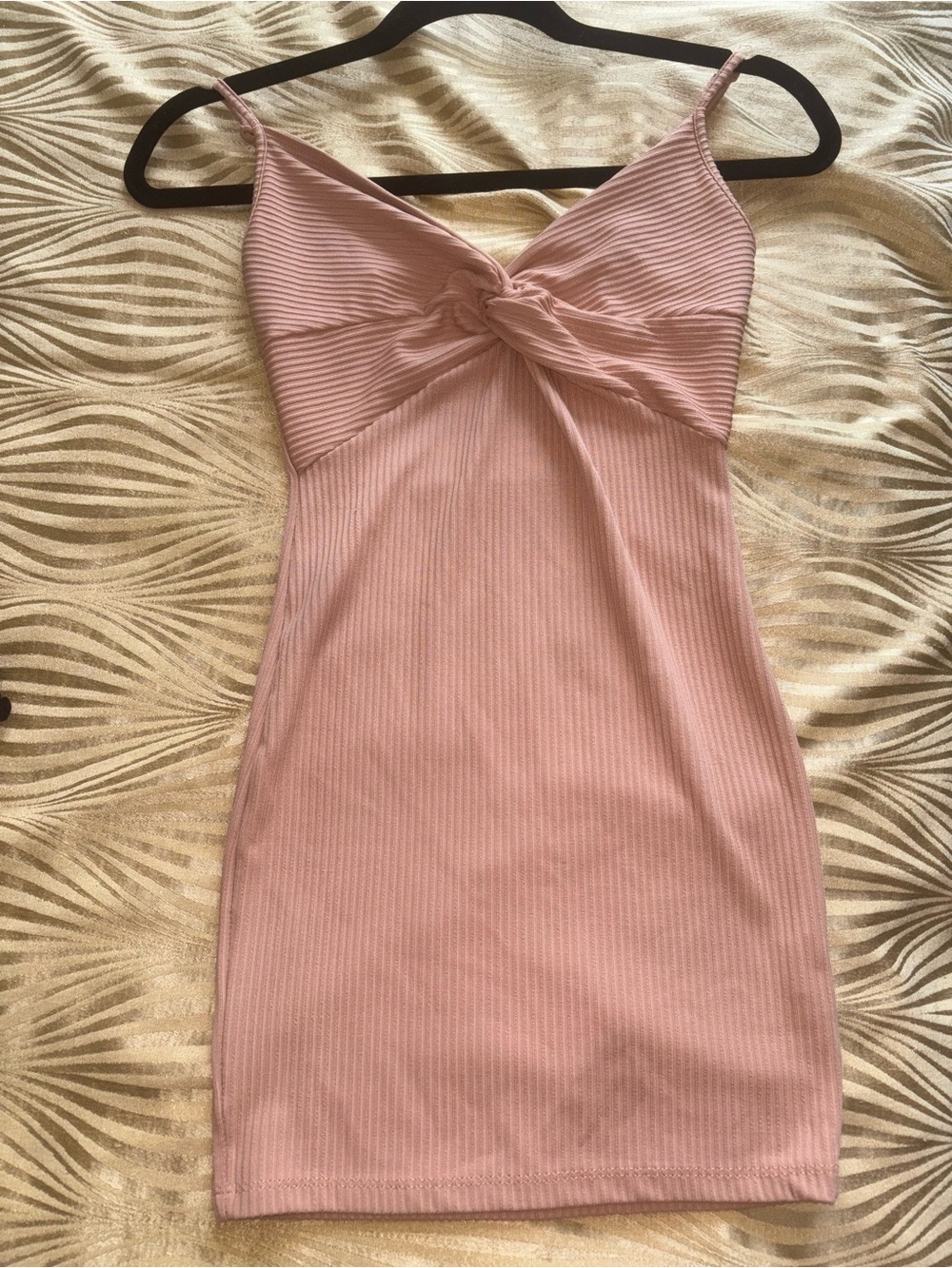 Spaghetti Strap Peach Knot-Front Ribbed Mini Dress